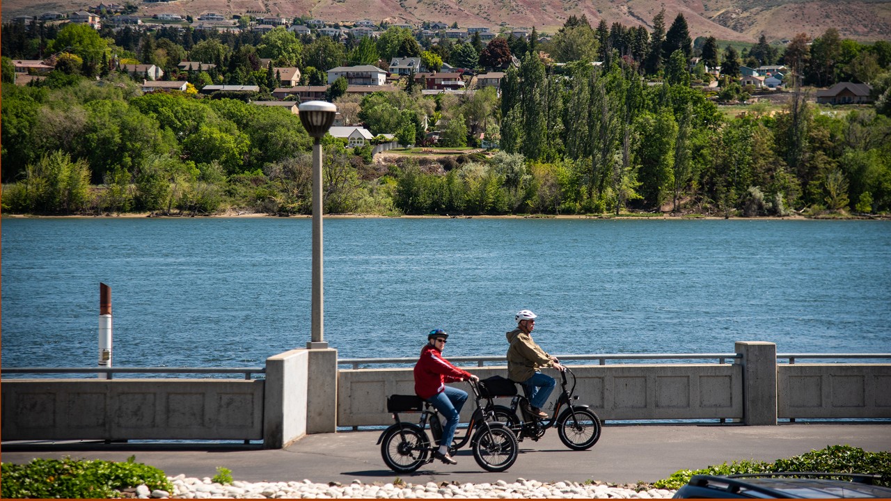 Wenatchee's riverfront features scenic bike riding. 